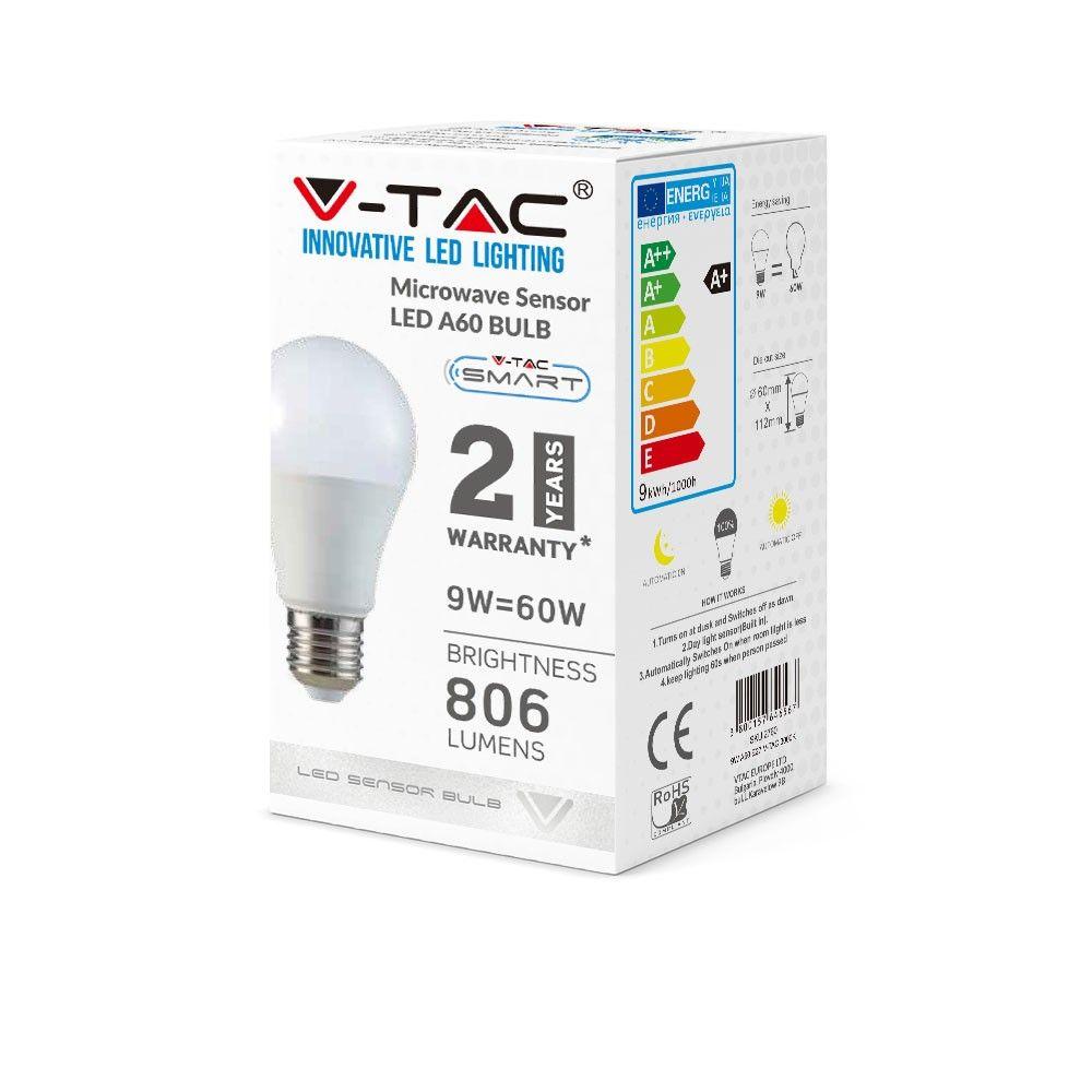 VT-2219 9W A60 LED BULB WITH MICROWAVE SENSOR 6400K E27