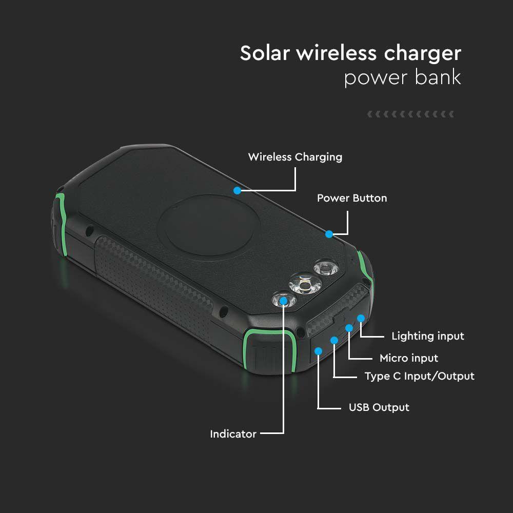 VT-33333 30000mAh SOLAR WIRELESS CHARGER POWER BANK BLACK