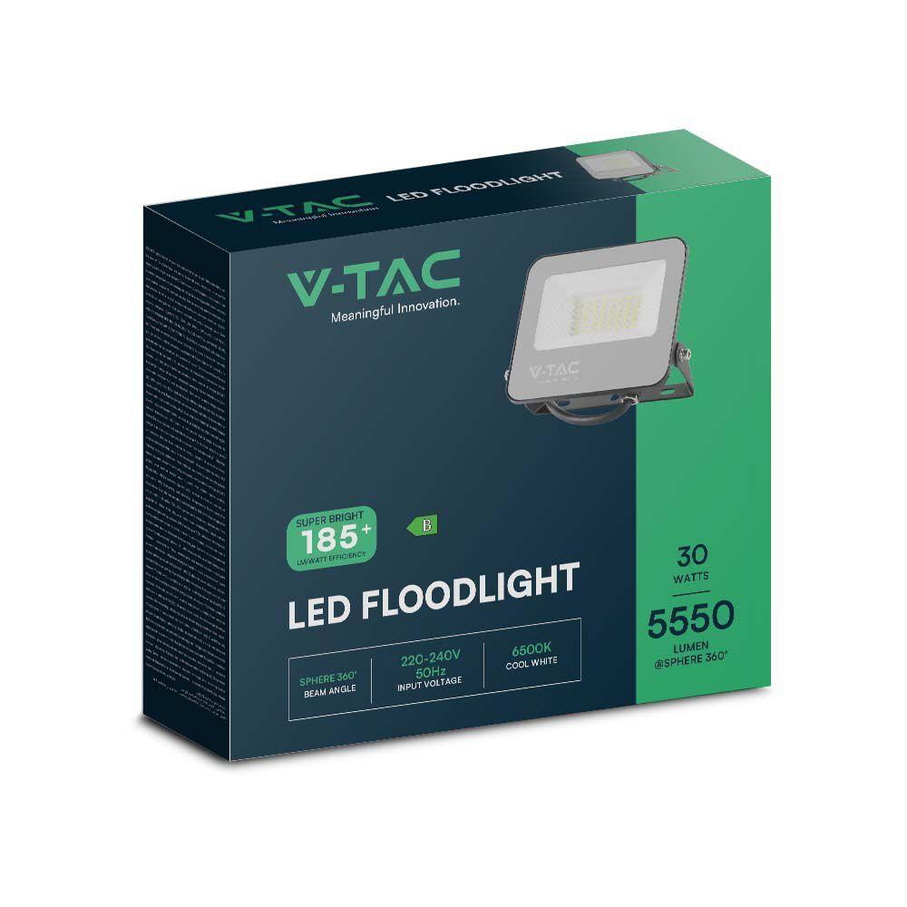 VT-4435 30W FLOODLIGHT 4000K BLACK BODY GREY GLASS 185LM/W