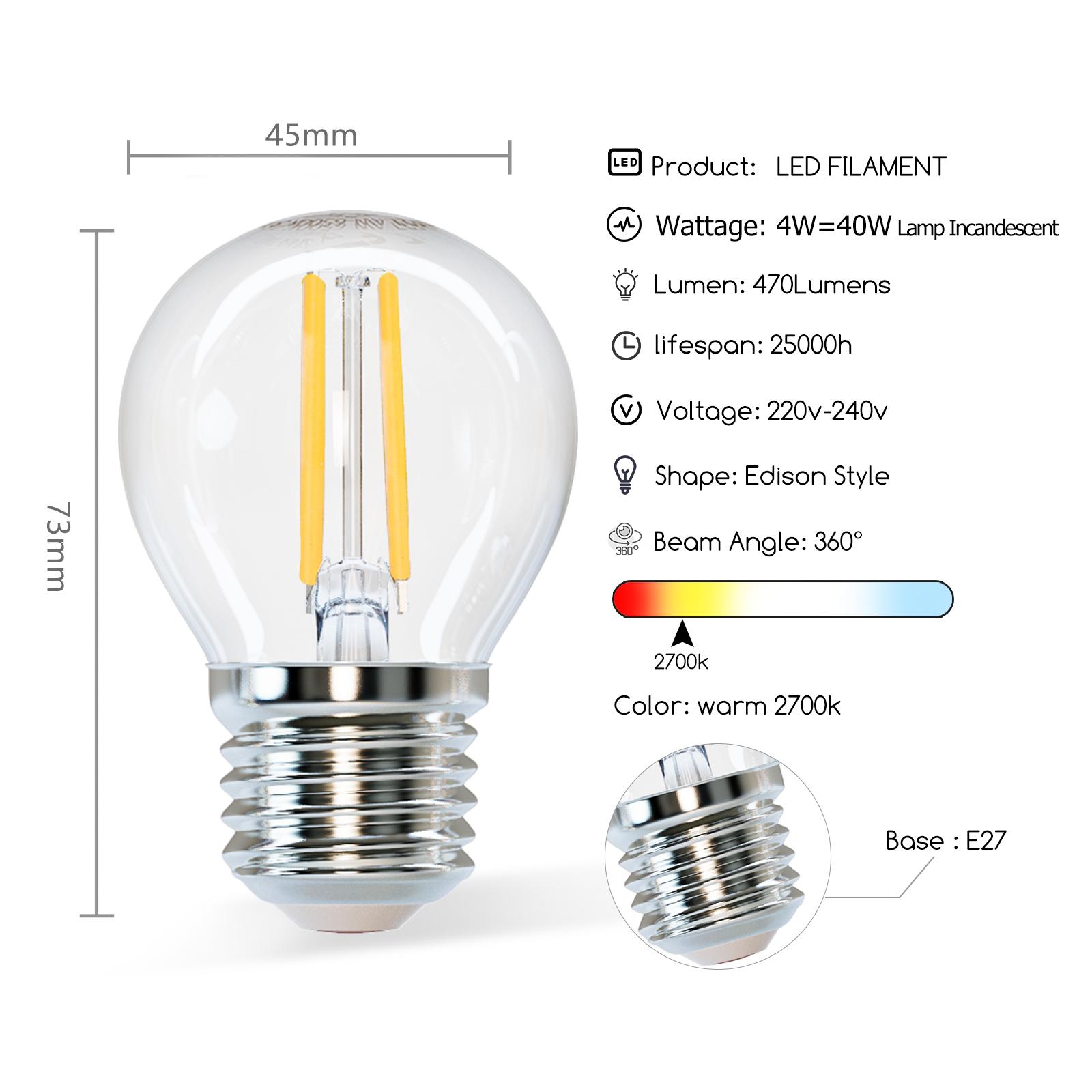 LED Filament Bulb (Clear) G45 E27 4W