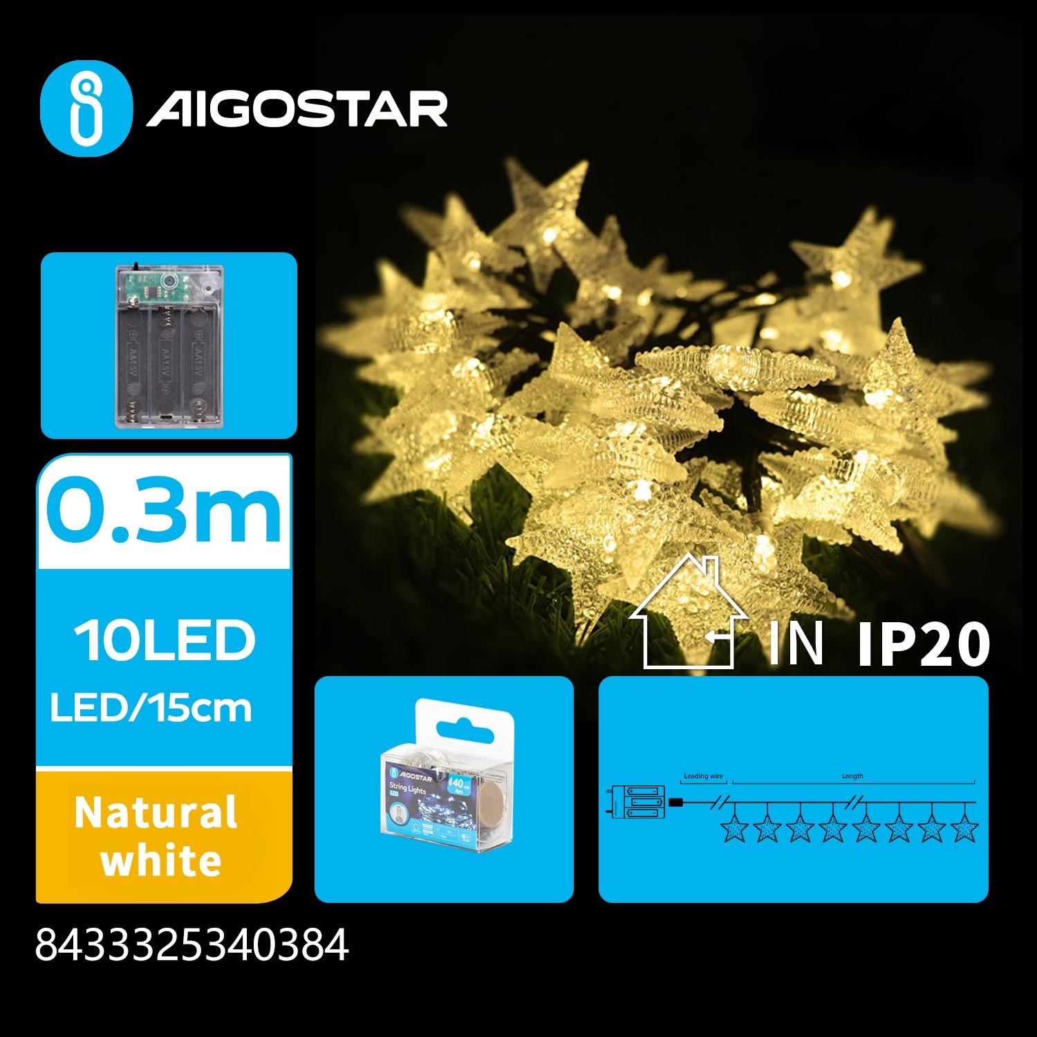 3AA battery string lights - pendant star, natural white, 1.5m