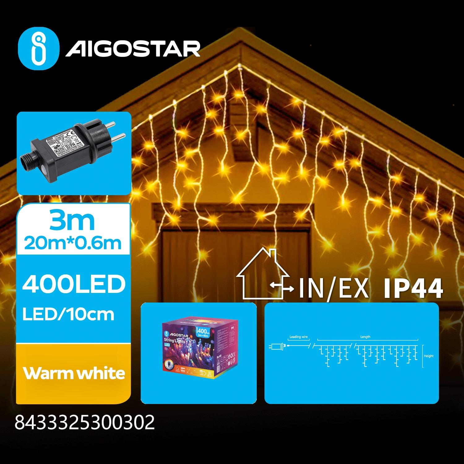 Low voltage icicle (wave) flat string lights, warm white, 20m*0.6m