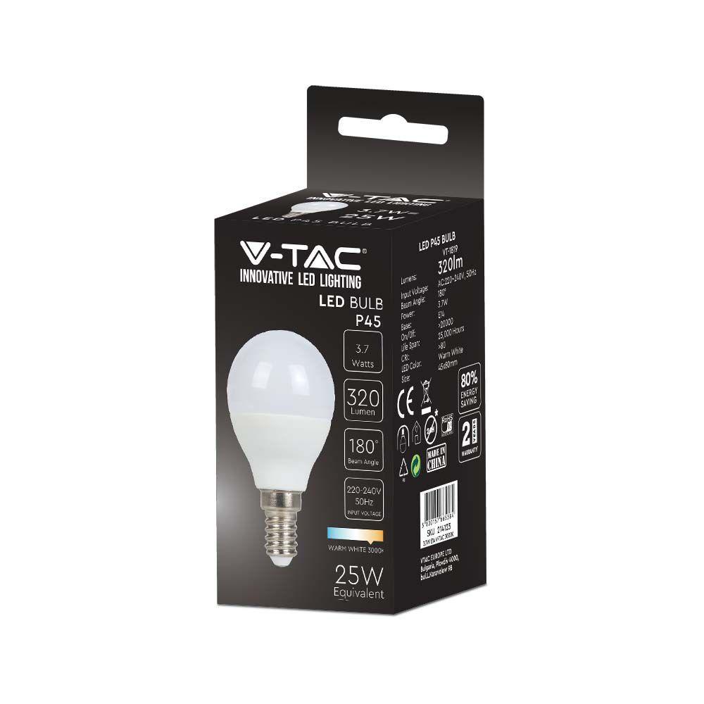 3.7W P45 Żarówka LED, Barwa:3000K, Trzonek:E14, VTAC, SKU 214123