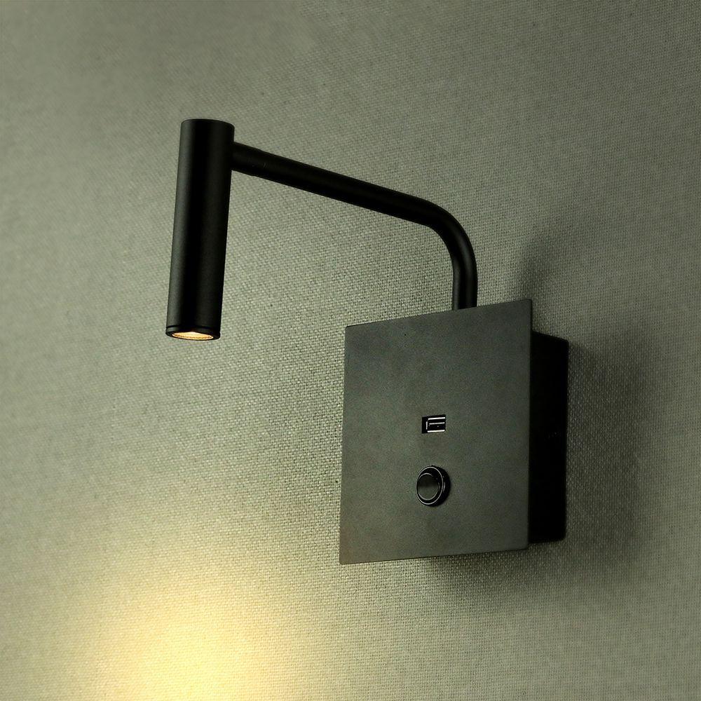 VT-2943 3W LED SIDE LIGHT(WALL LAMP) SWITCH & USB PORT 3000K BLACK