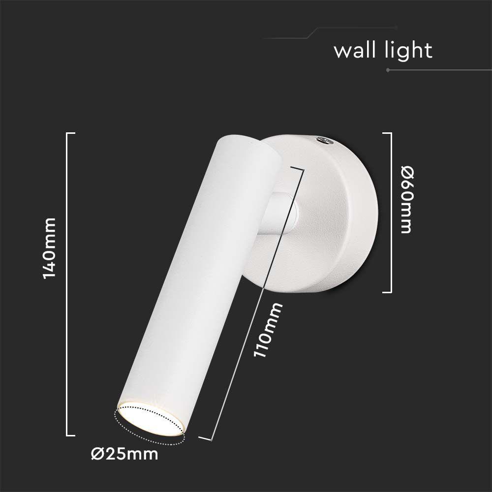 2W Lampa naścienna Spotlight LED, Barwa: 4000K, Obudowa: Biała      , VTAC, SKU 10293