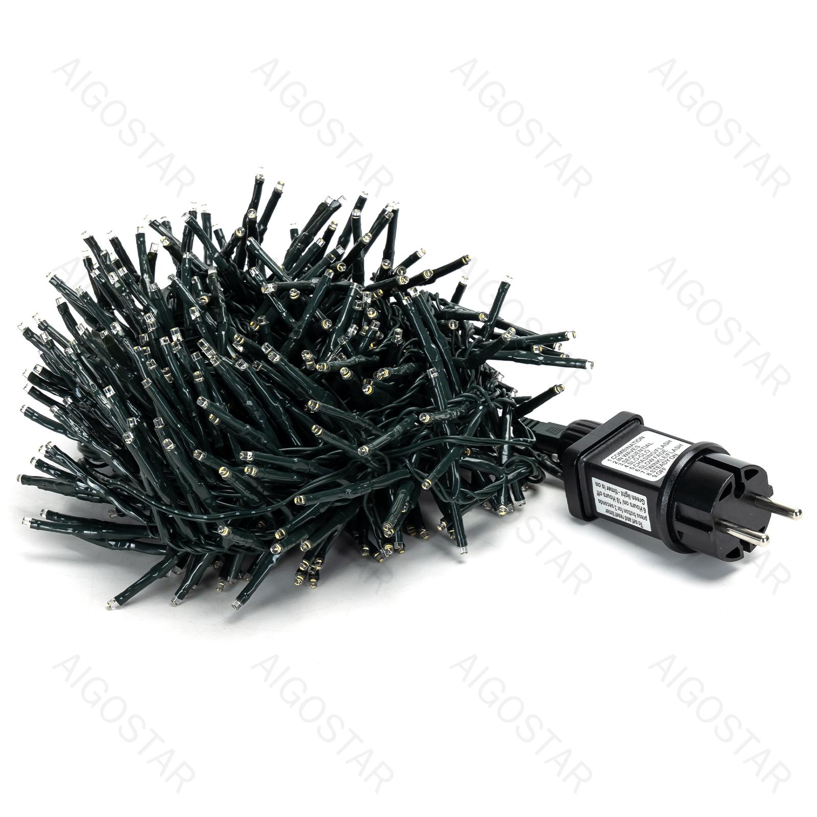 Low Voltage Firecracker Flat String Lights-Warm White-3M+10M-400LED-2.5CM/LED-green black wire-8blink+time+IP44