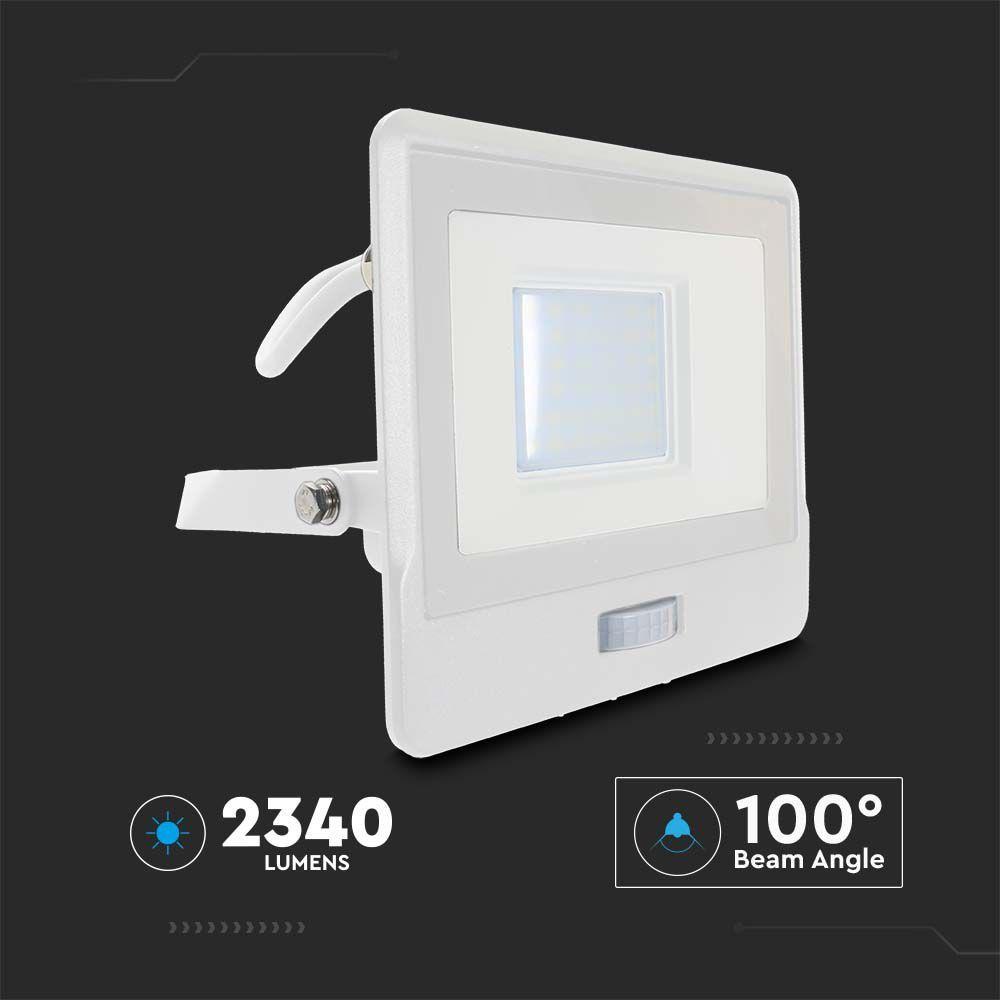 VT-138S-1 30W PIR SENSOR FLOODLIGHT SAMSUNG CHIP & 1M CABLE 6500K WHITE BODY