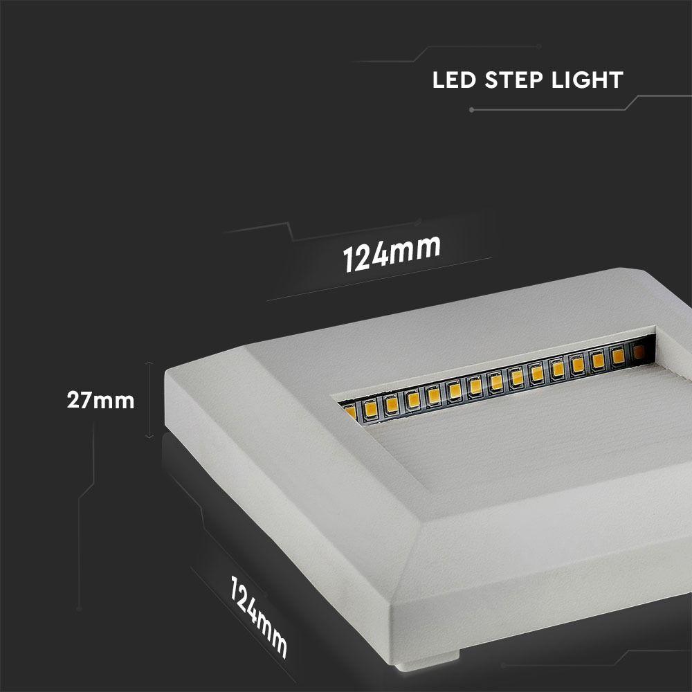 2W Oprawa Schodowa LED, Barwa:3000K, Obudowa: Biała, Kwadrat, VTAC, SKU 1321