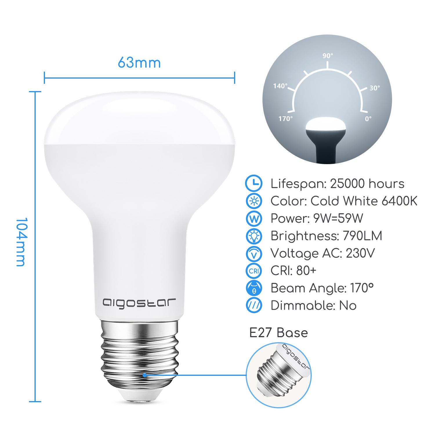 LED R63 E27 9W