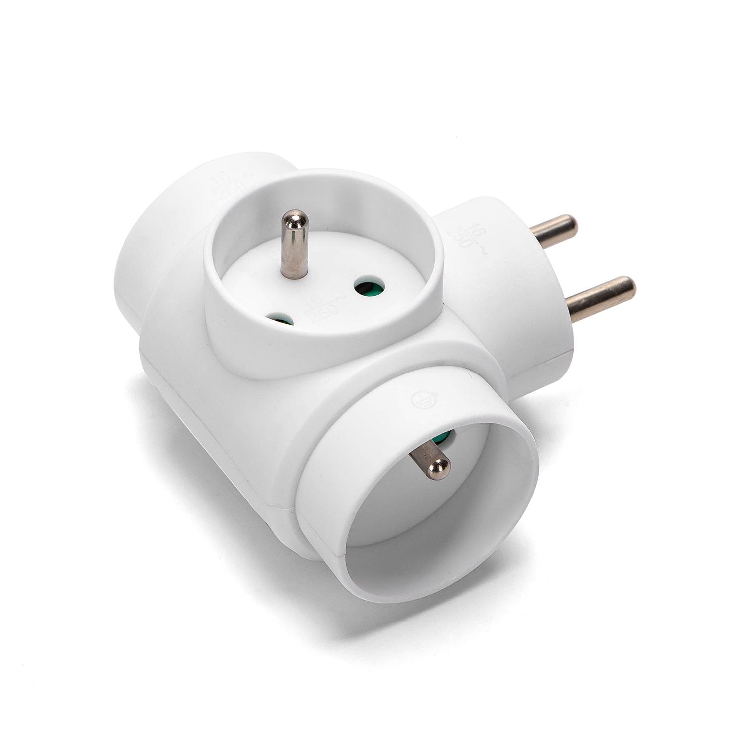 French 3-Way Adaptor (Without Switch) 16A White