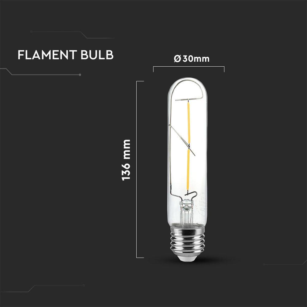 2W T30 Żarówka LED Filament, klosz: Transparentny, Barwa:2700K, Trzonek:E27, VTAC, SKU 217251