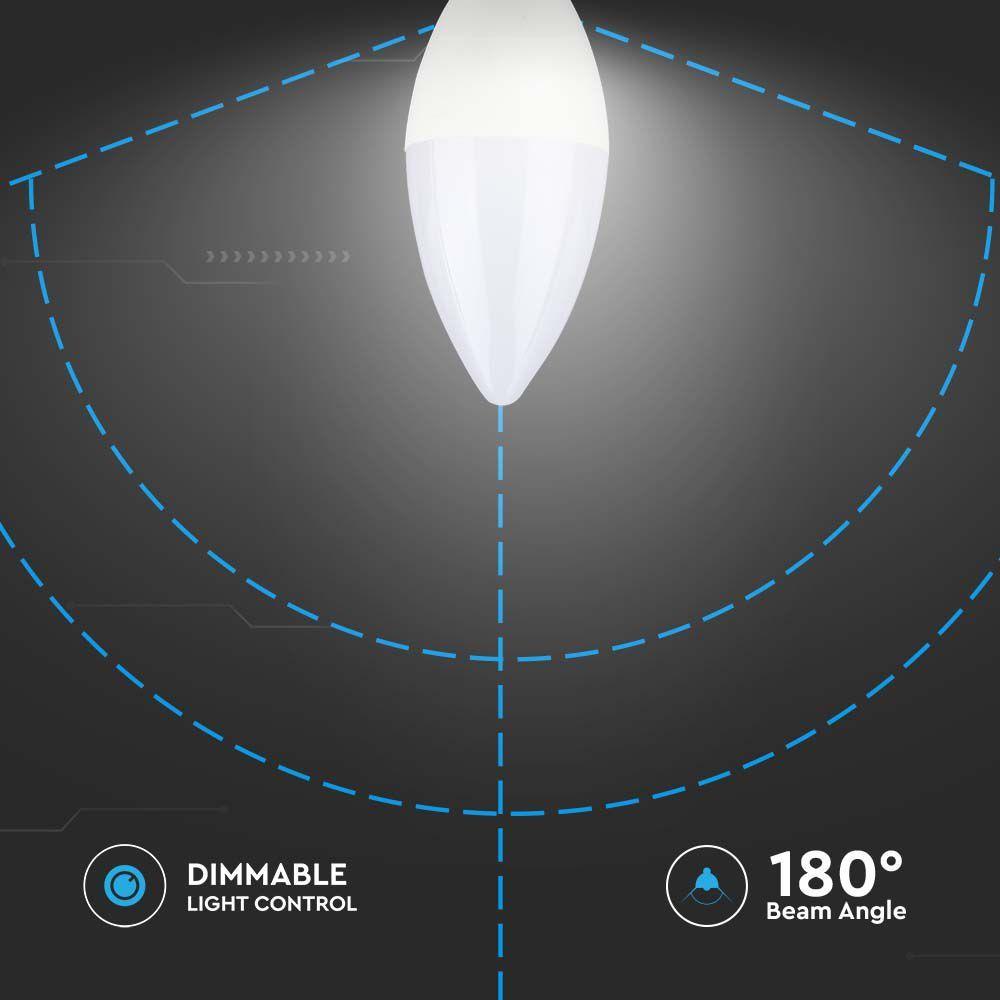 5.5W C35 Żarówka LED, Chip SAMSUNG, Ściemniana, Barwa:3000K, Trzonek:E14, VTAC, SKU 2120045