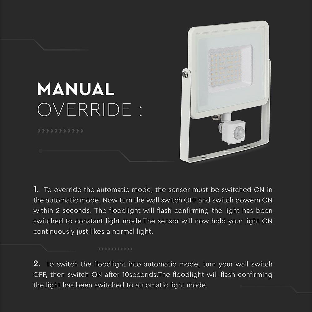 VT-50-S 50W SMD PIR SENSOR FLOODLIGHT SAMSUNG CHIP 6400K WHITE BODY