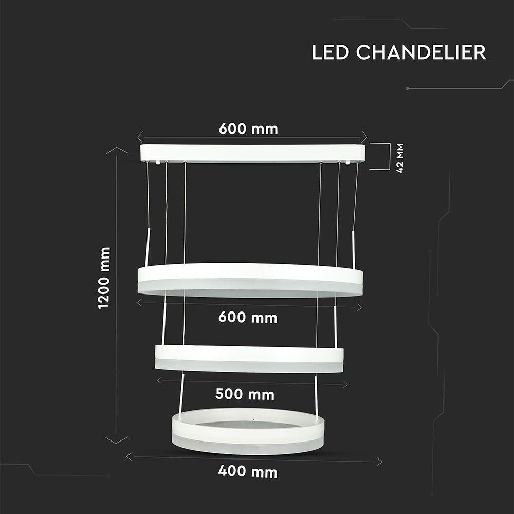 D 92W Lampa Wisząca LED, Barwa:3000K/ Ściemniana, Biały, VTAC, SKU 3989