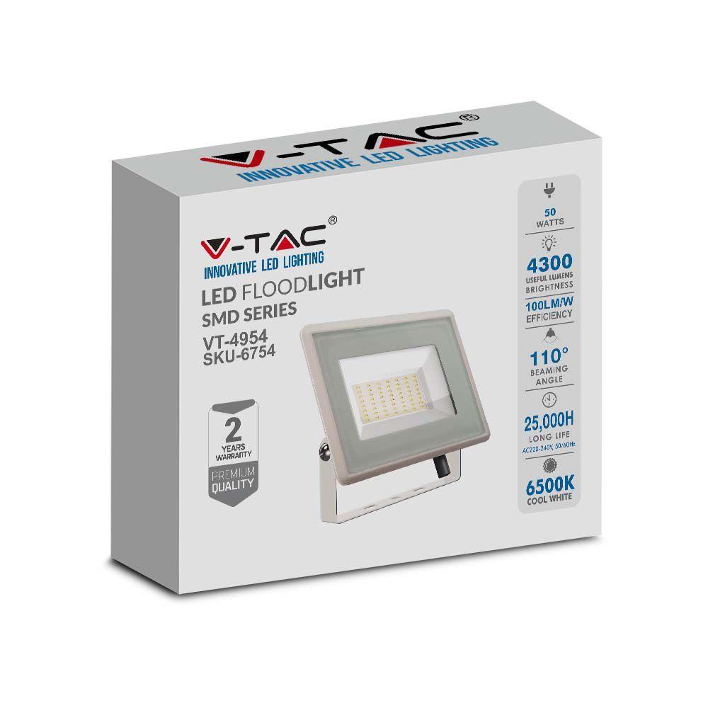 50W Naświetlacz LED, Seria: F-Class, Barwa:6400K, Obudowa: Biała, VTAC, SKU 6754