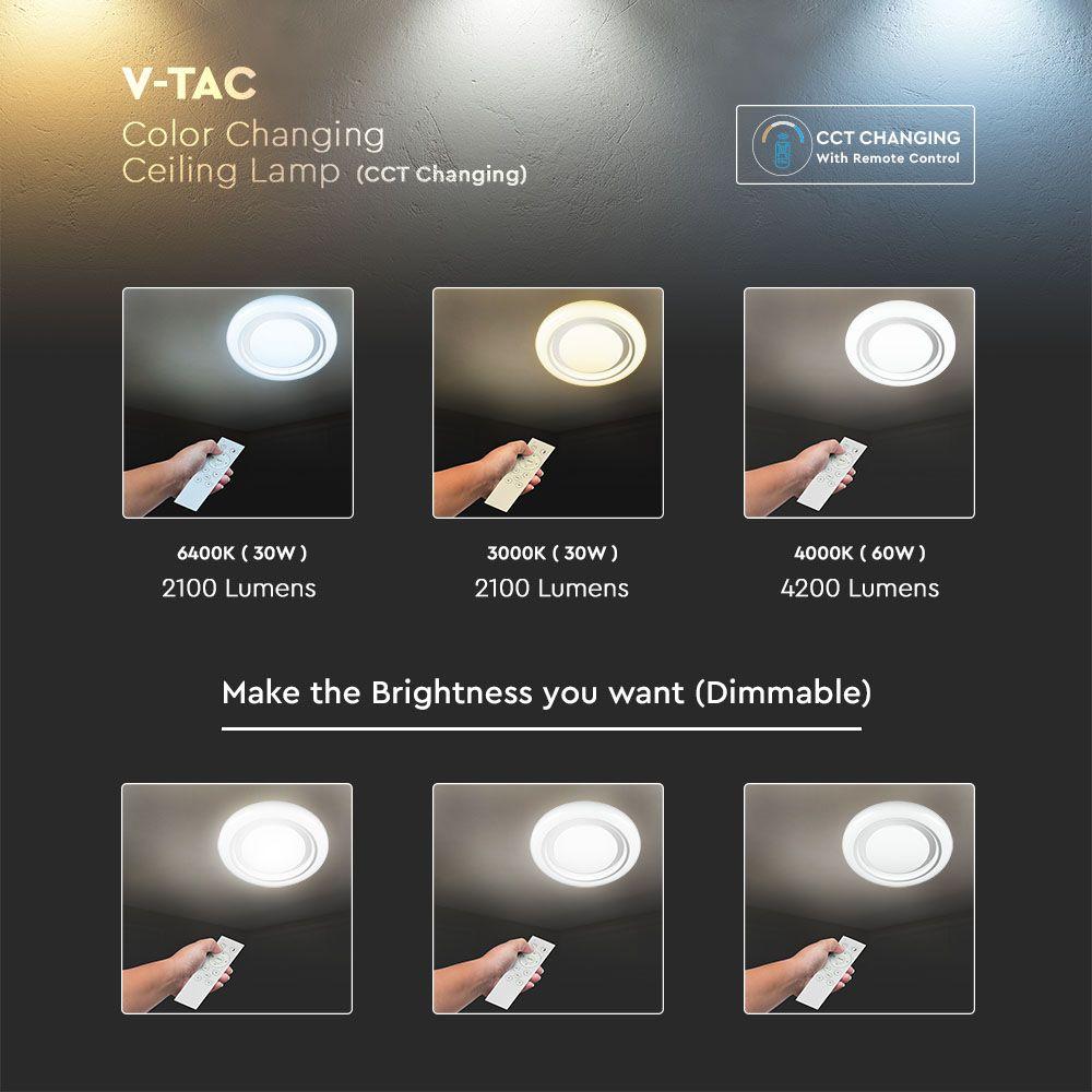 VT-8473 LED 30W/60W/30W DESIGNER DOMELIGHT CCT WITH REMOTE (DIMMABLE) DIAMOND COVER