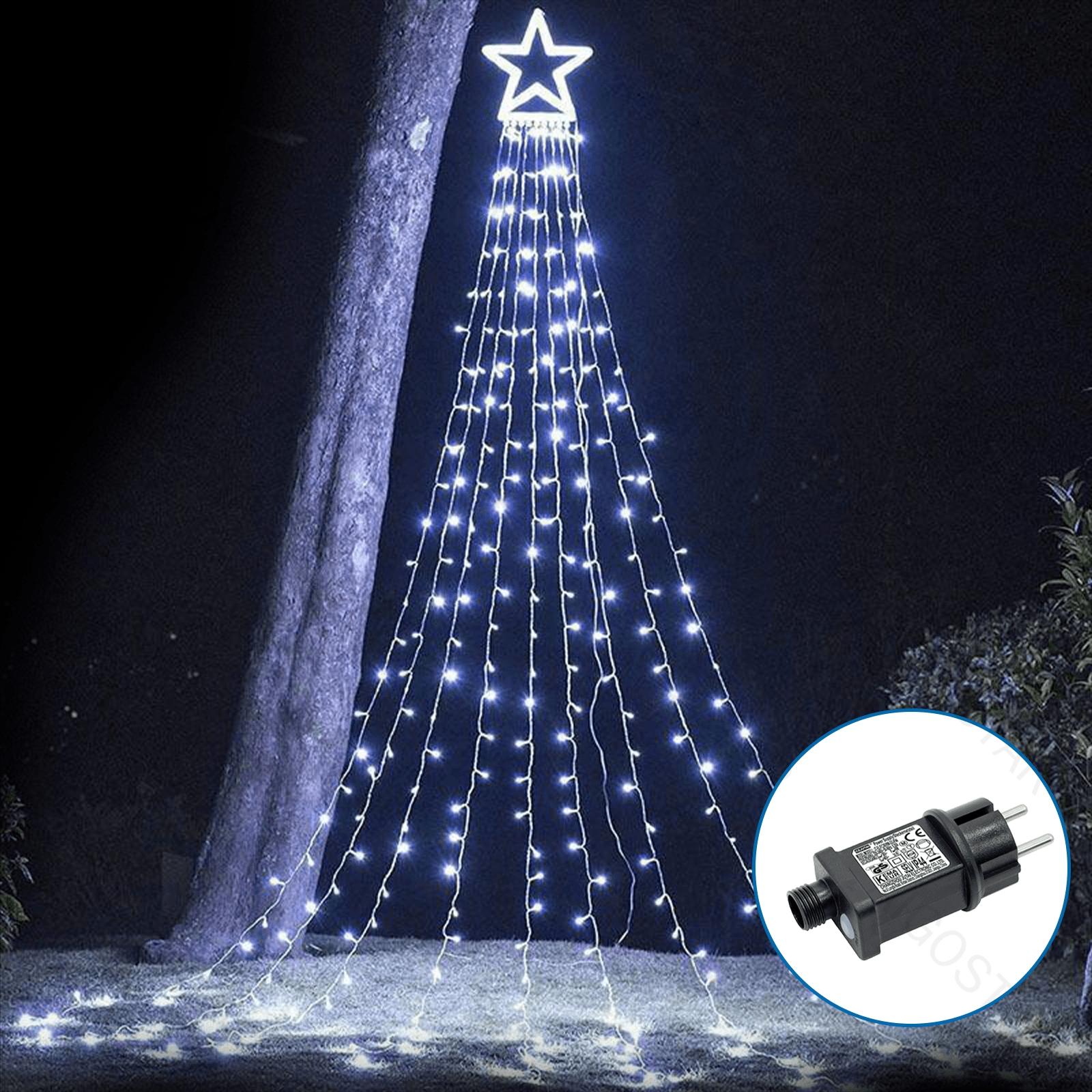 Low voltage pentagram waterfall string light, cold white, 5m+3.5m