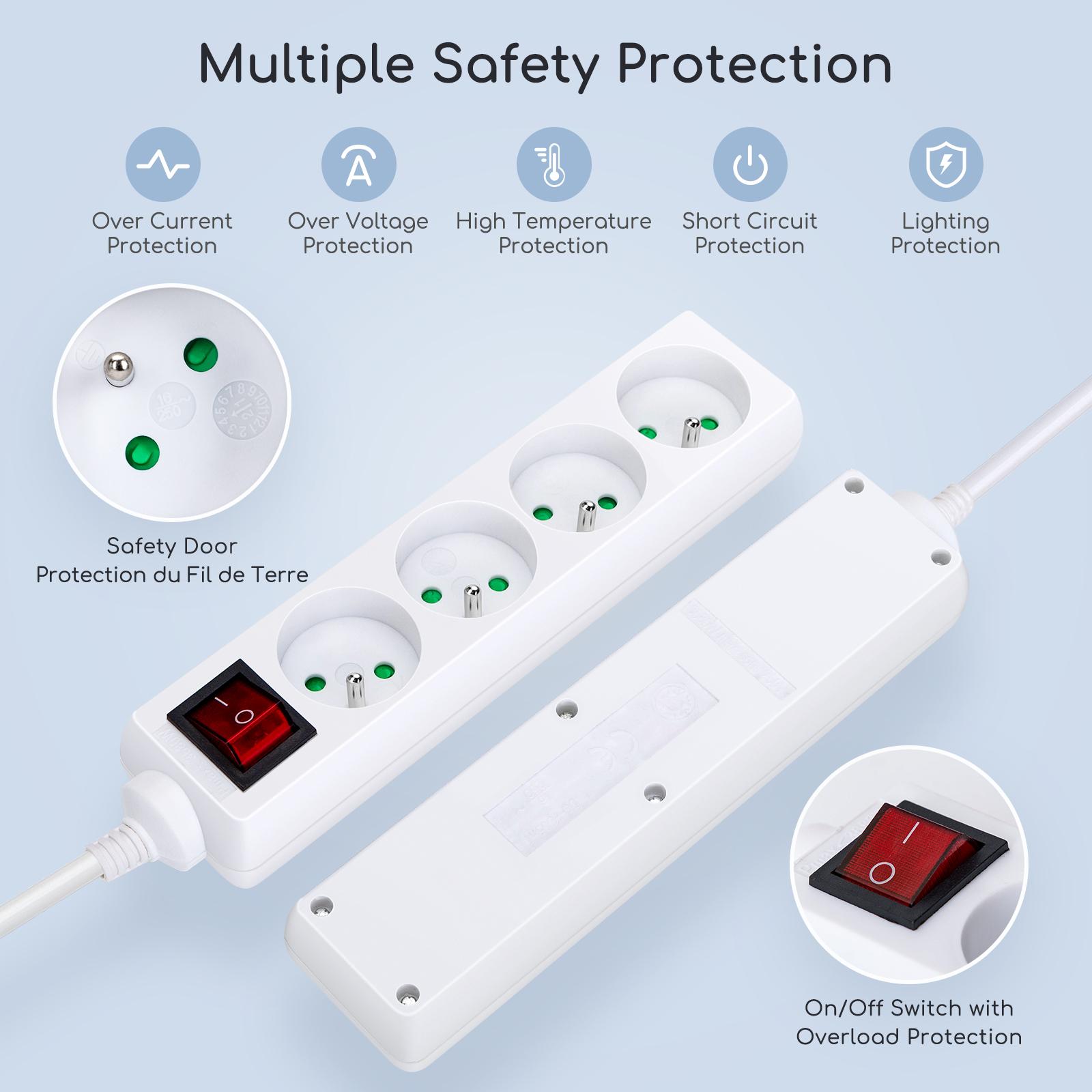 Power strips 4-way 3m H05VV-F 3G1.0m㎡ White