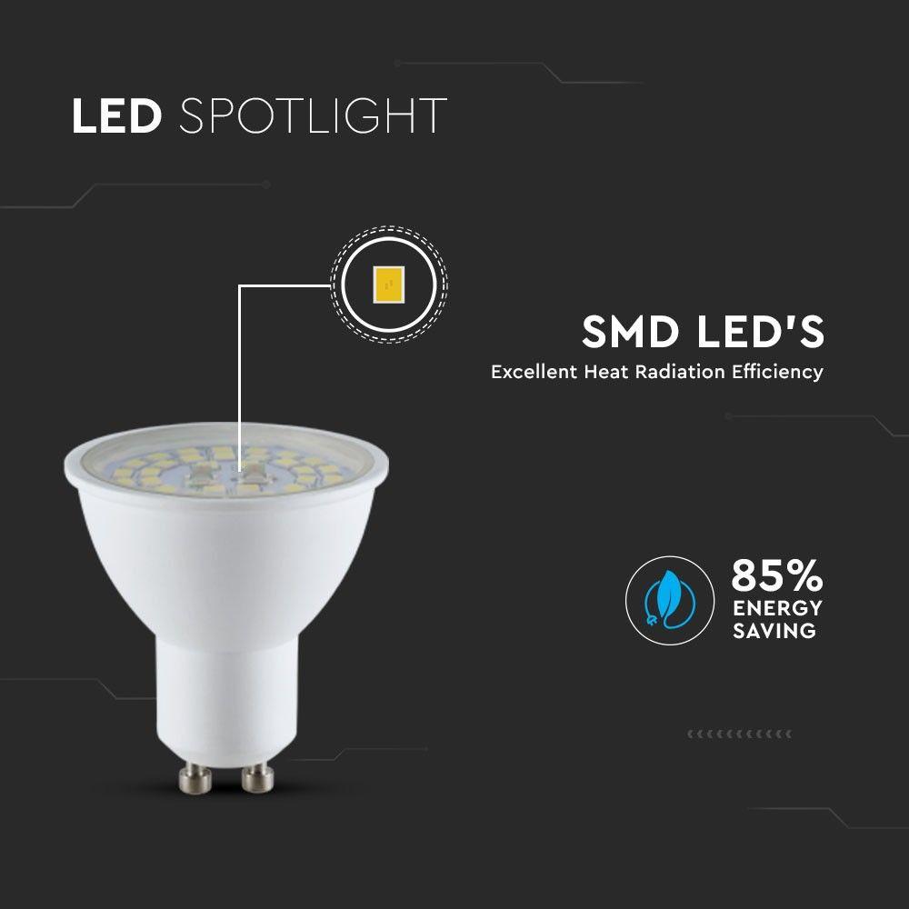 5W GU10 Żarówka LED, Klosz Transparentny, Barwa:3000K, Skuteczność: 160lm/W, Trzonek: GU10, VTAC, SKU 2837