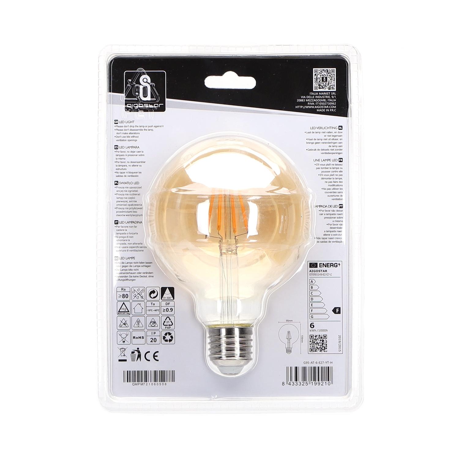 LED Filament Bulb (Amber) G95 E27 6W