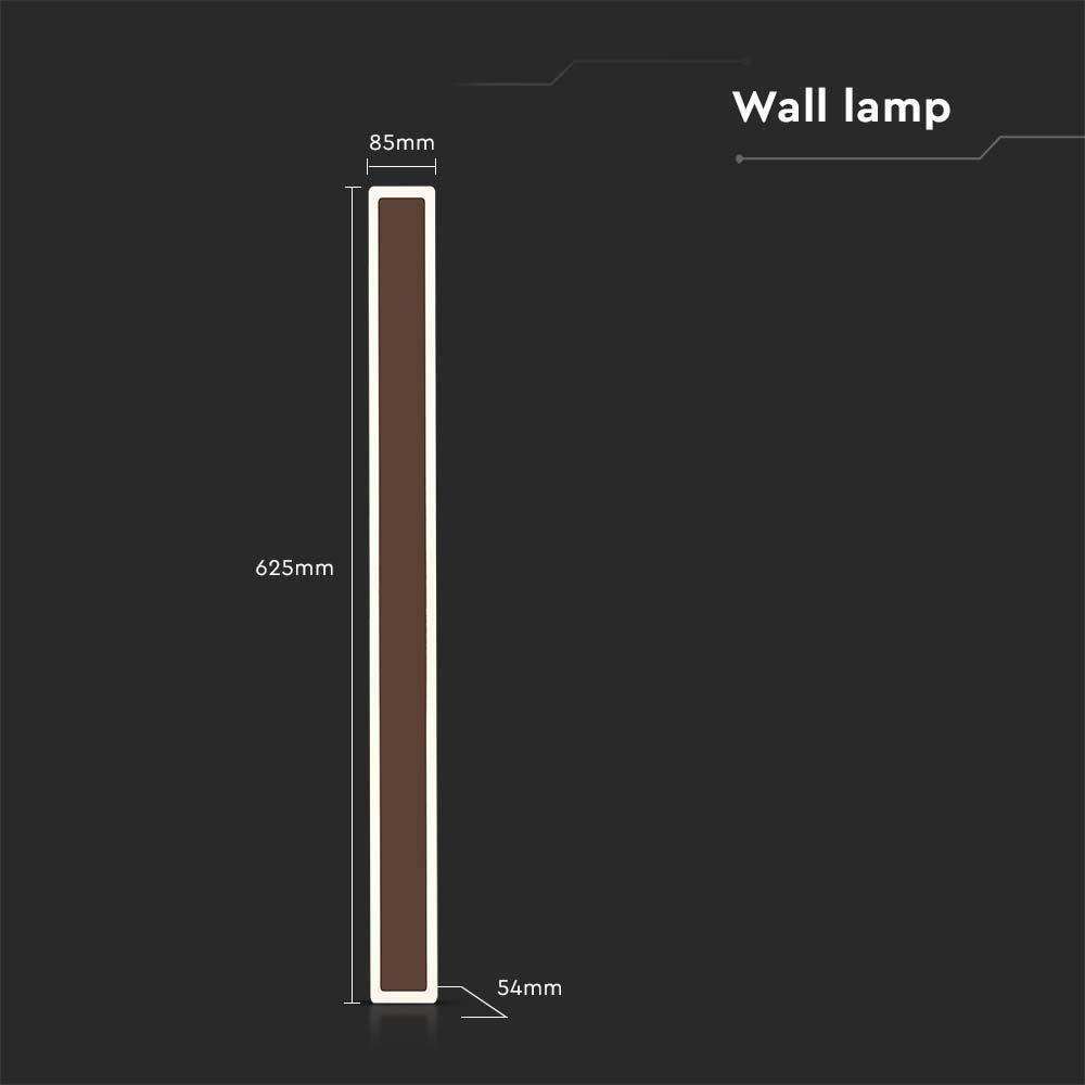 17W Lampa ścienna LED, Barwa: 3000K, Obudowa: Brązowy, IP54, Pionowa, VTAC, SKU 6828