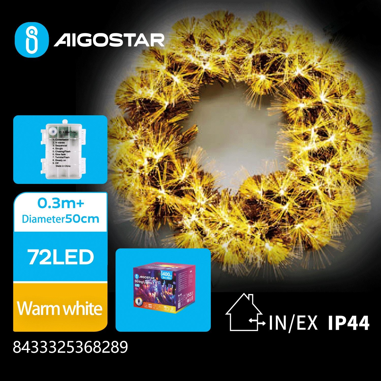 3AA battery luminous fiber optic flower wreath, Φ50cm, warm white