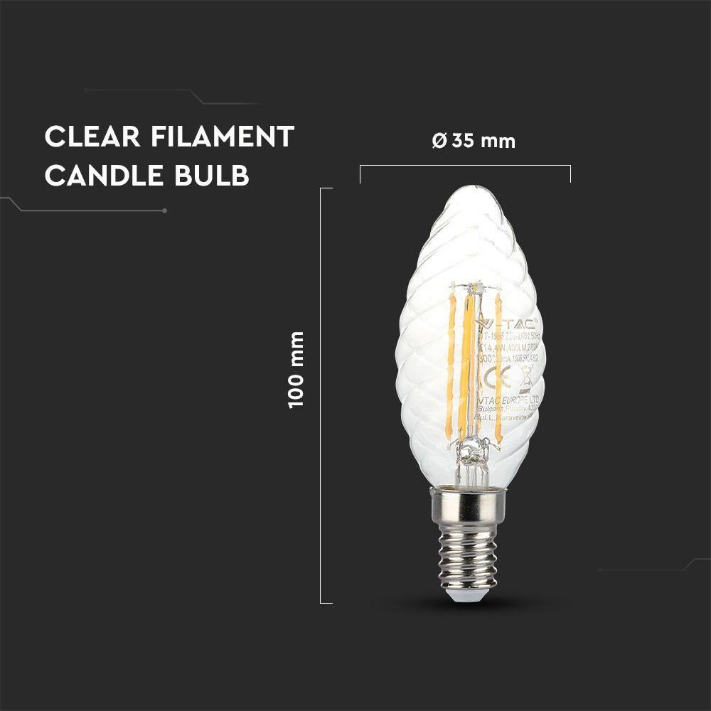 4W LED Twist C35 Żarówka LED Filament, Barwa:2700K, Ściemniana, Trzonek:E14, VTAC, SKU 4367