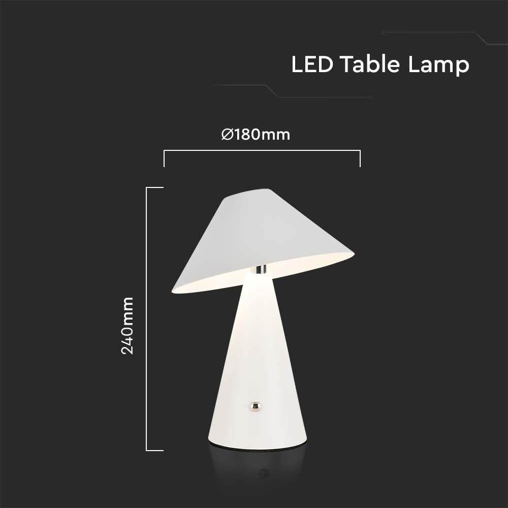 Lampka nocna LED zasilana bateryjnie, Wysokość:24cm, Bateria 1800mAh, Ściemnianie przez dotyk, Barwa:3w1, Obudowa: Biała, VTAC, SKU 7948