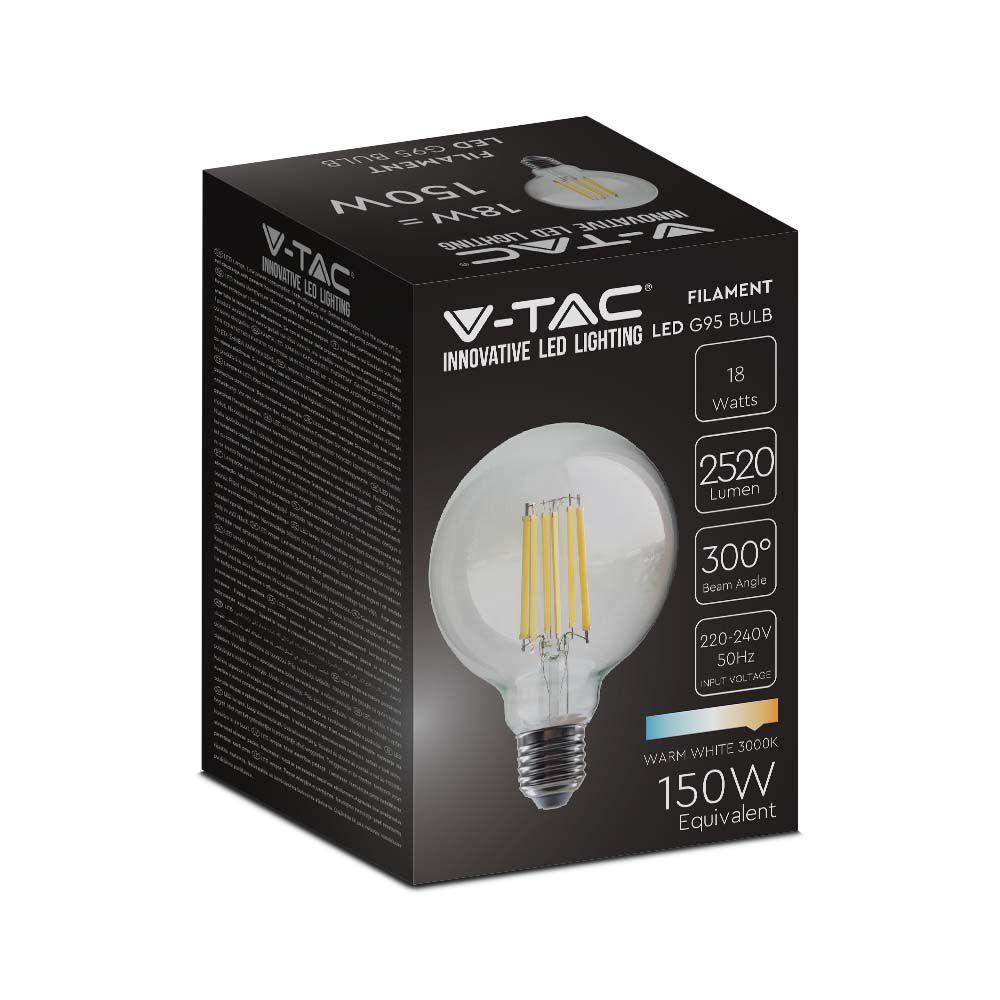 VT-2338 18W G95 LED FILAMENT BULB 3000K E27 135LM/W