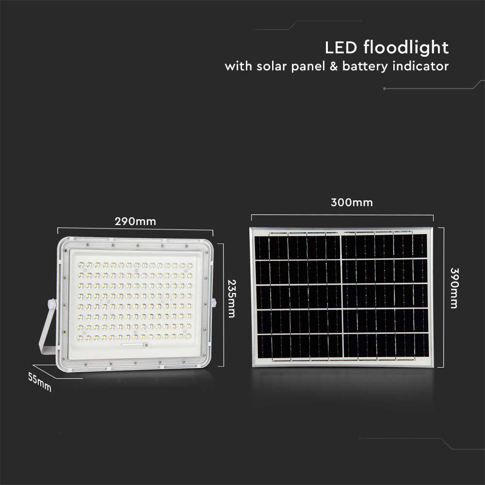 20W Solarny naświetlacz LED z czujnikiem zmierzchu, Panel z przewodem: 3m, Pilot, Bateria 16000mAh/ Barwa:6400K, Obudowa: Biała, VTAC, SKU 7845