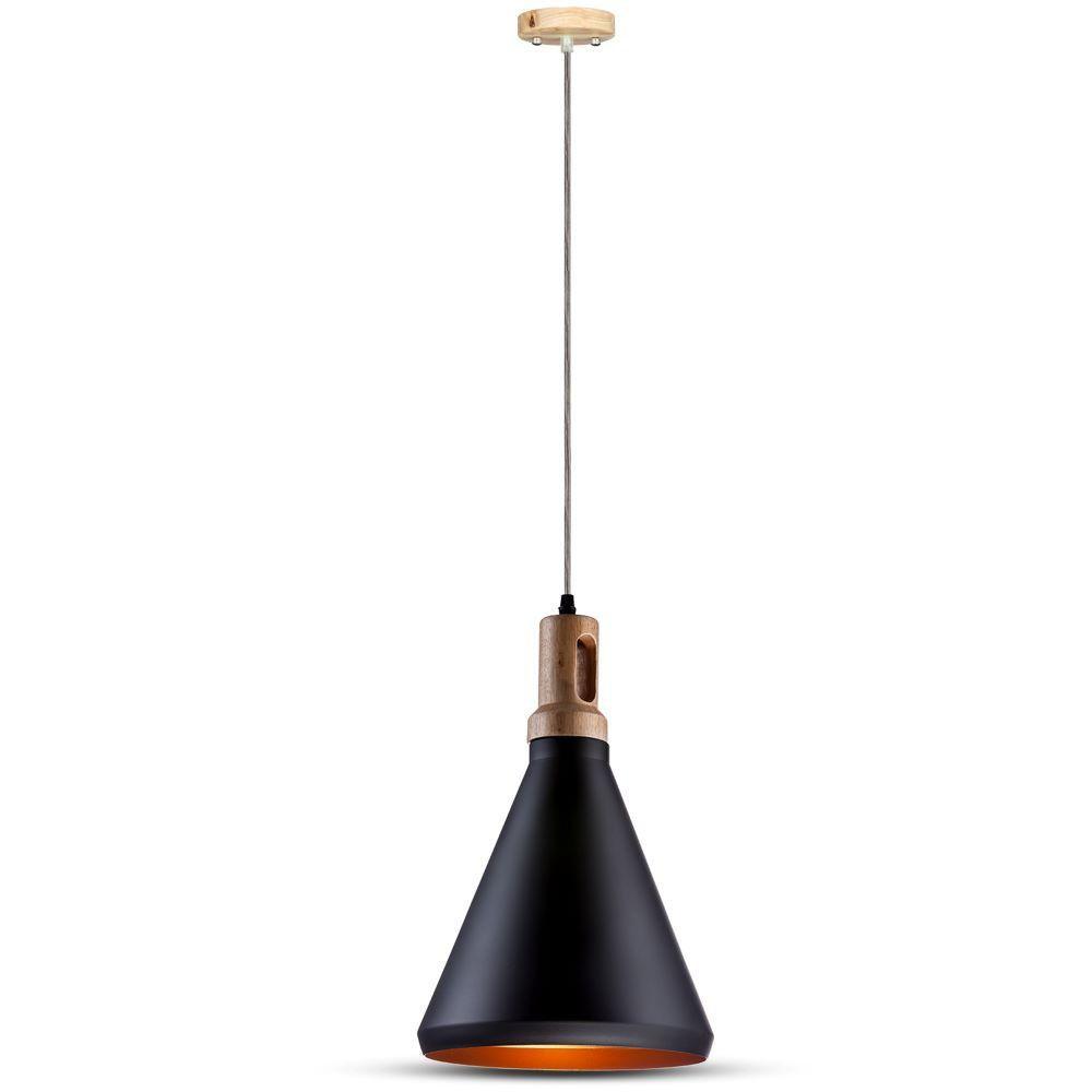 VT-7525 WOODEN TOP IRON PENDANT LIGHT-BLACK-E27