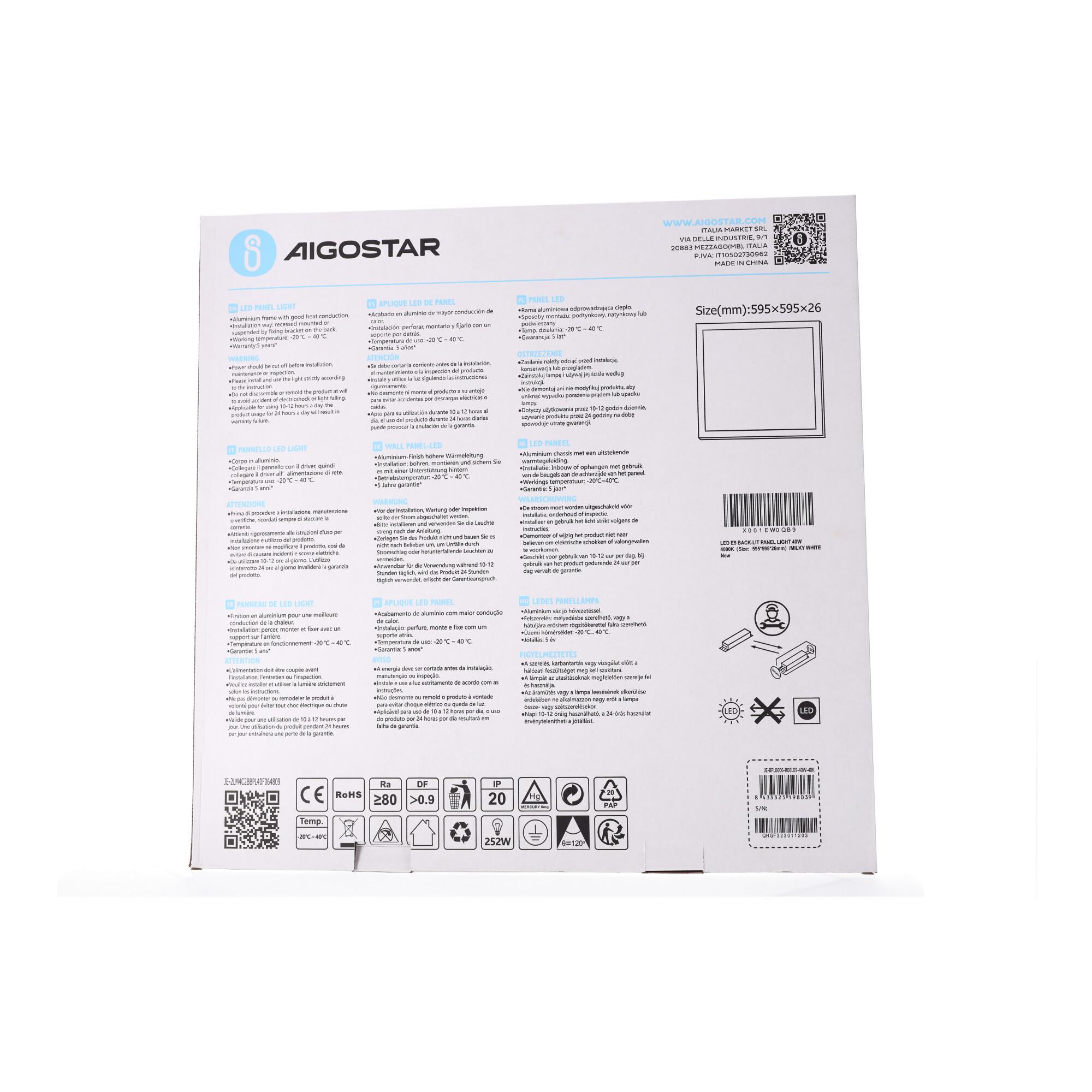 Panel podtynkowy 600x600 40W 4000K