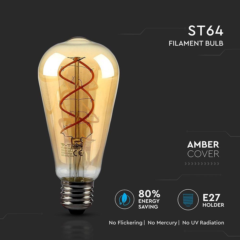 VT-2065 5W ST64 FILAMENT BULB 2200K AMBER GLASS