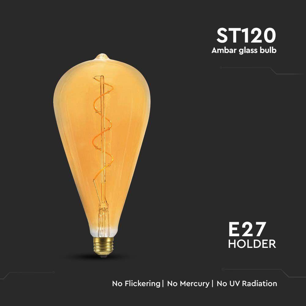 4W ST120 Żarówka LED Filament spiralny, Barwa: 2700K, Szkło: Bursztynowe , VTAC, SKU 23172