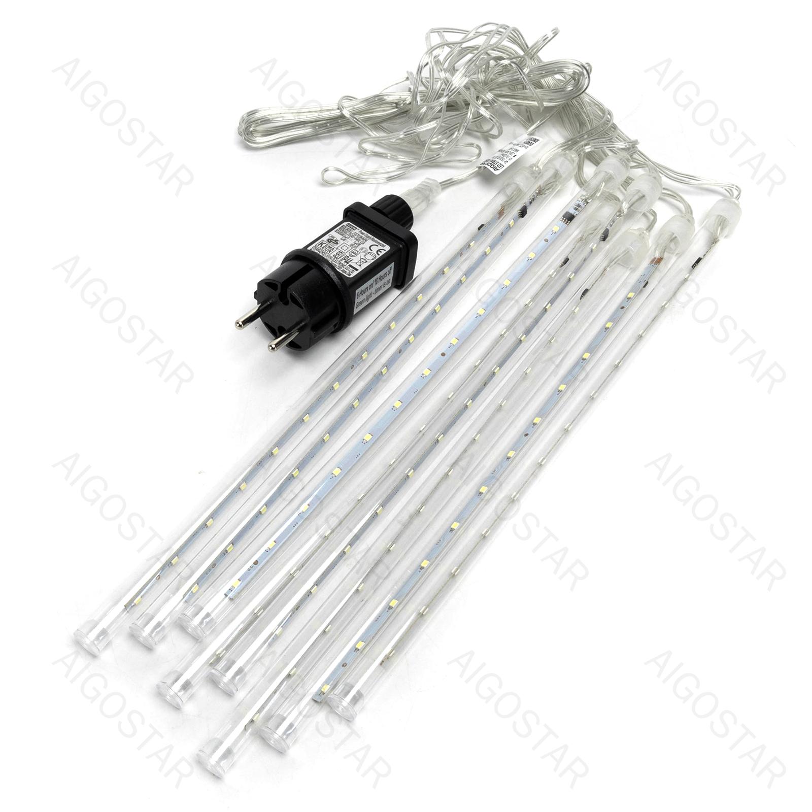 Low Voltage Meteor Shower String Lights 30cm-Cool White-3M+5M-192LED-8strings-transparent wire-Time+IP44