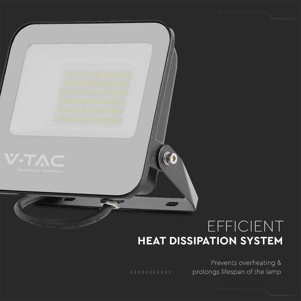 VT-4456 50W LED FLOODLIGHT 4000K BLACK BODY GREY GLASS 185LM/W