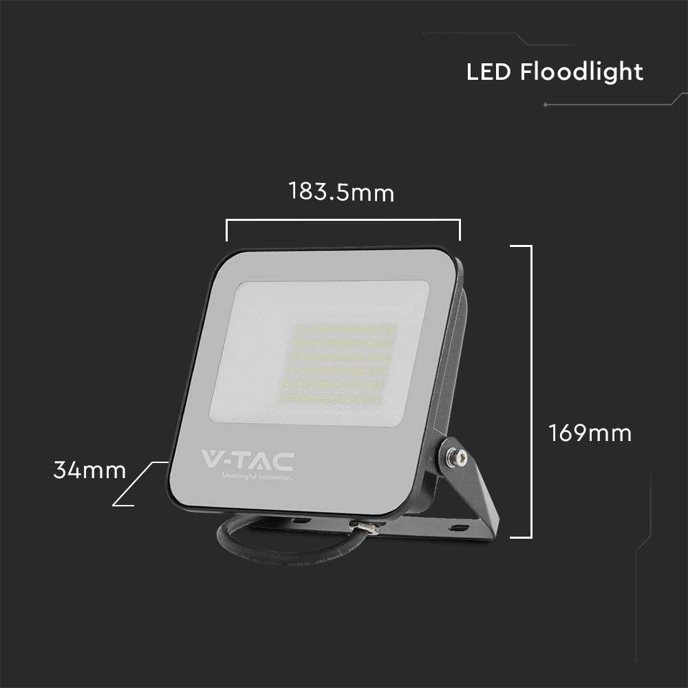 VT-4456 50W LED FLOODLIGHT 4000K BLACK BODY GREY GLASS 185LM/W