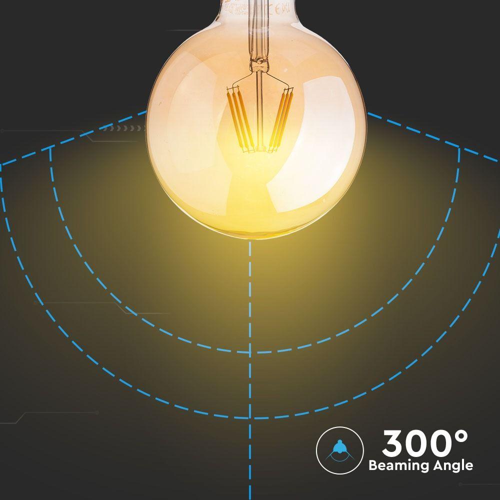 6W G95 Żarówka LED Filament, Klosz Bursztynowy, Barwa:2200K, Ściemniana, Trzonek:E27, VTAC, SKU 7156