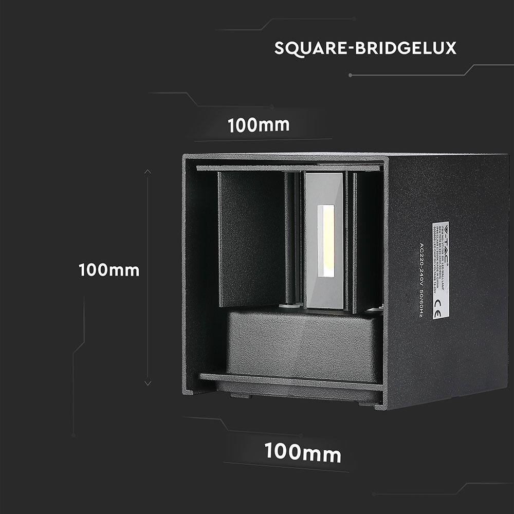 6W Kinkiet kwadrat LED, CHIP BRIDGELUX, Barwa:4000K, Czarny, VTAC, SKU 7087