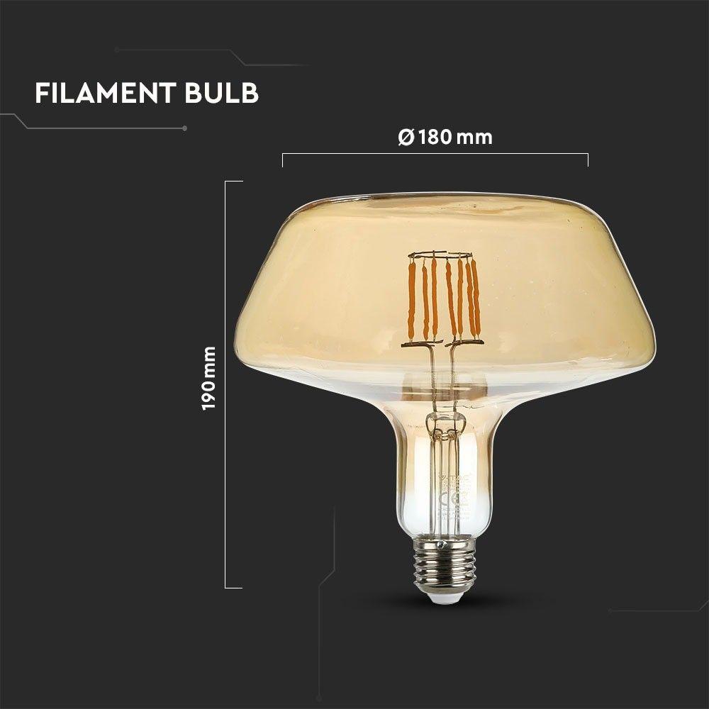 VT-2308 8W T180 LED FLAMENT BULB AMBER GLASS 2200K E27