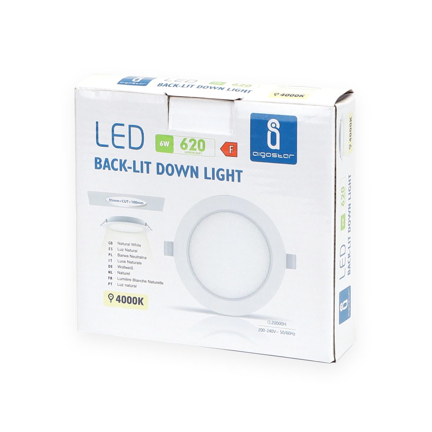 Downlight okrągły podtynkowy LED E6 6W Światło naturalne(6W,4000K,Barwa Neutralna,620lm)