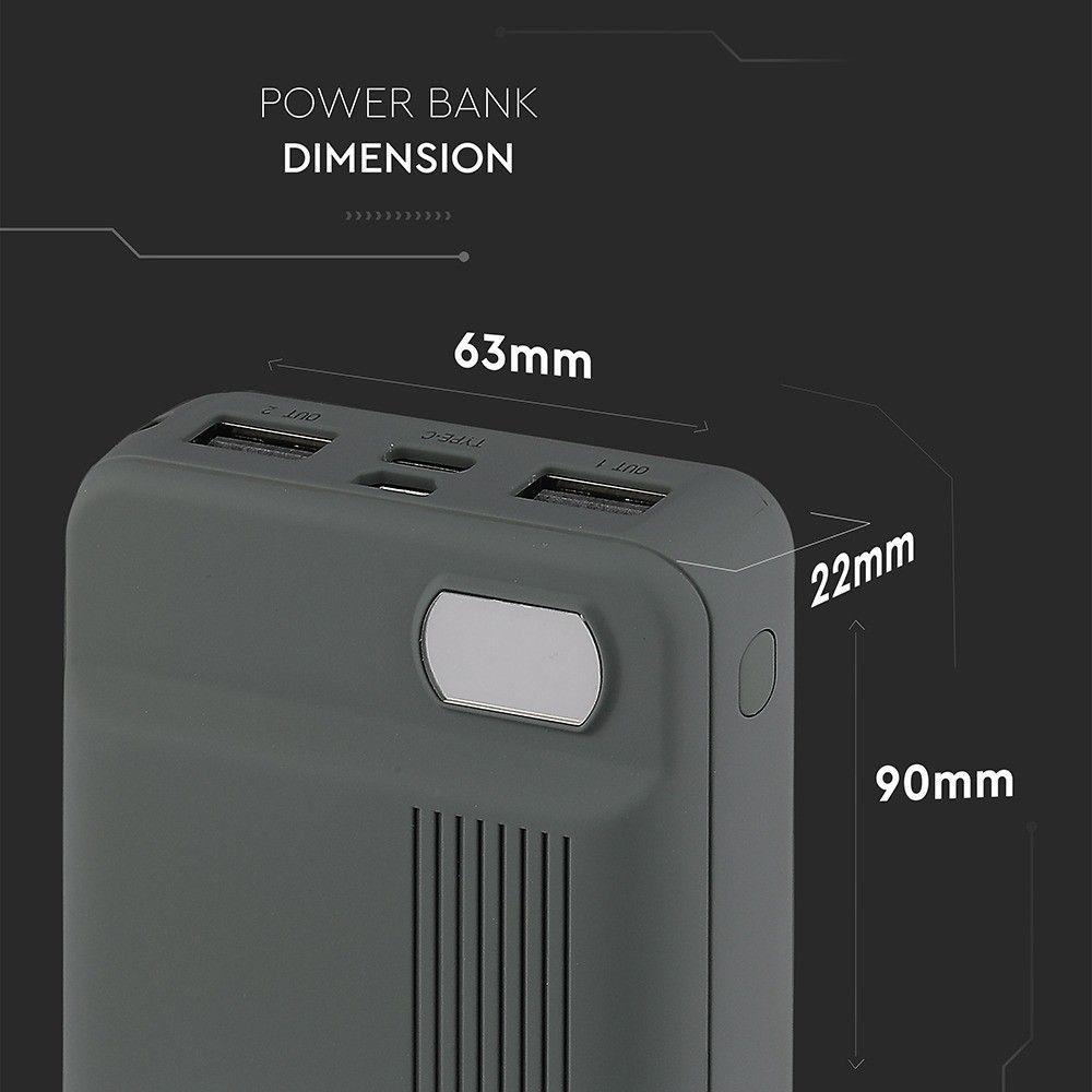 Power Bank, 3.7V, 10000mAh/37wh, 5V, Szary, VTAC, SKU 8852