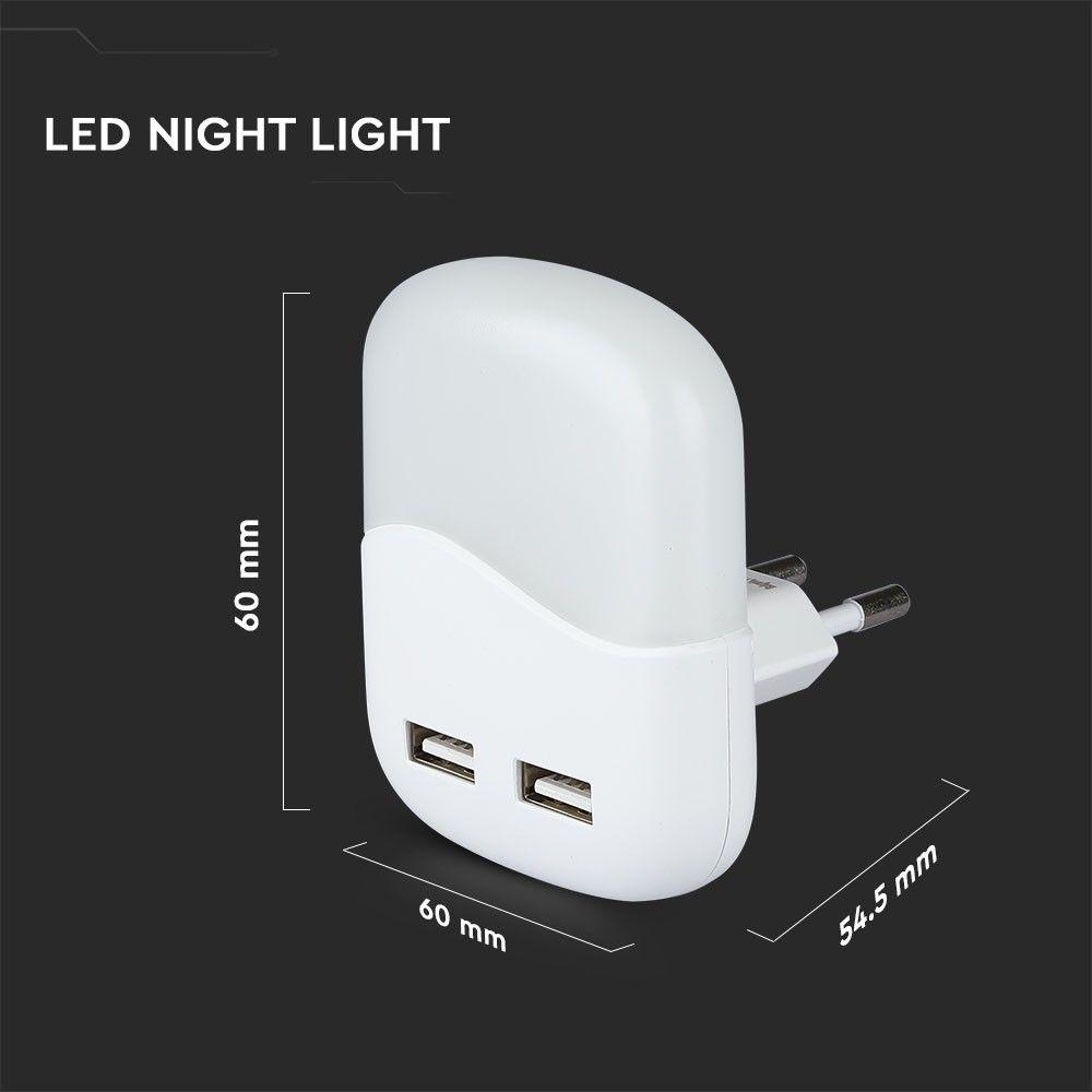 Mini lampka nocna z ładowarką USB, Chip SAMSUNG, Barwa:4000K, Kwadrat, VTAC, SKU 508