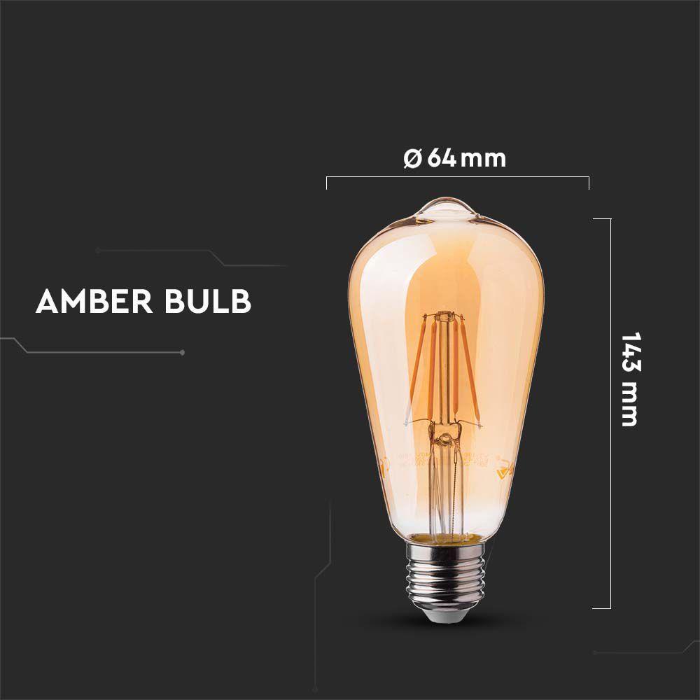 VT-1966 6W LED ST64 FILAMENT AMBER COVER BULB 2200K E27