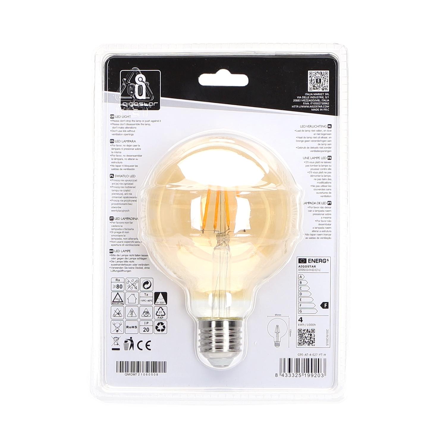 LED Filament Bulb (Amber) G95 E27 4W