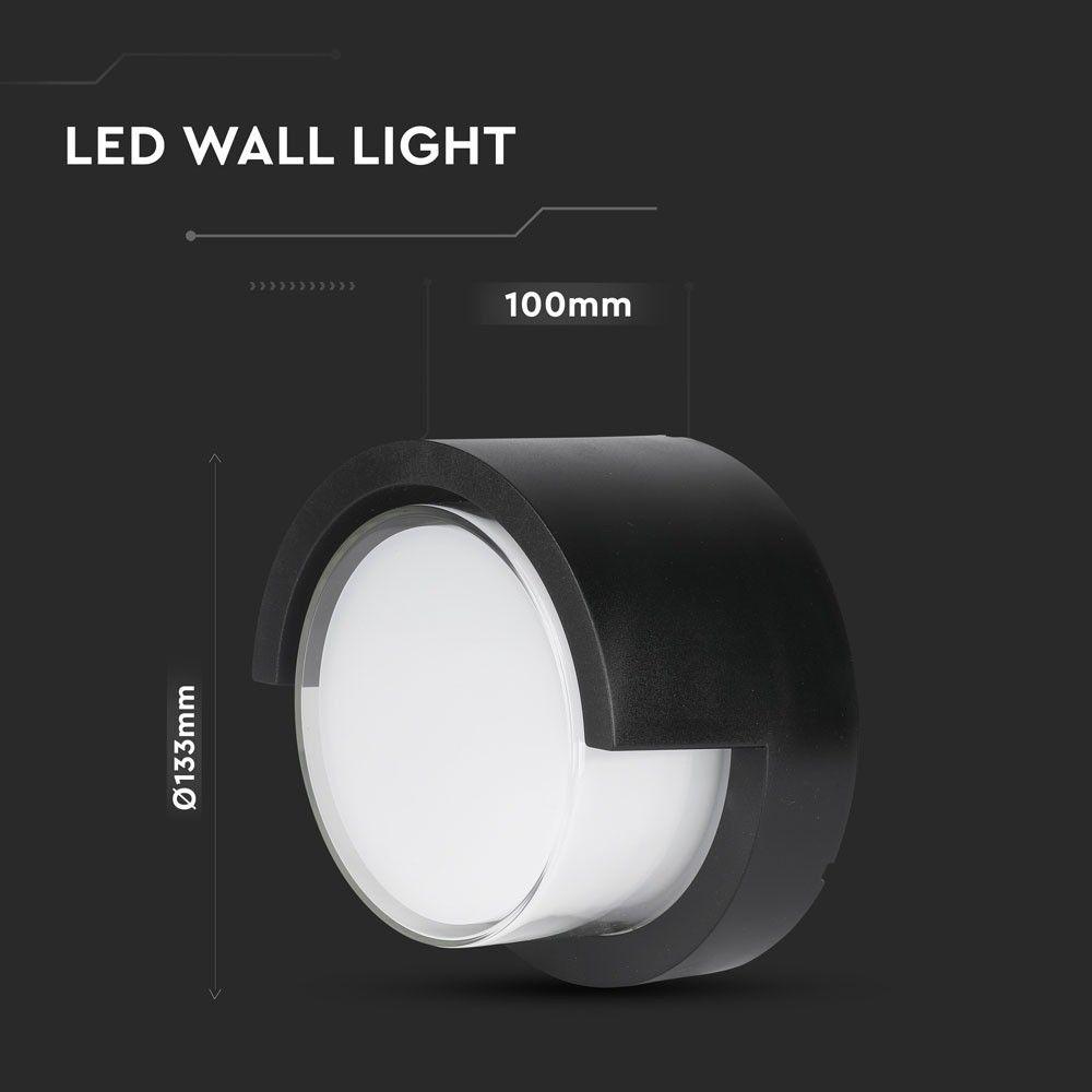 6W Lampa ścienna LED, Barwa:3000K, Obudowa: Czarny, Okrągła, VTAC, SKU 8609