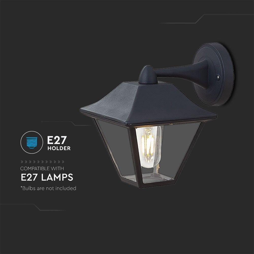 VT-843 E27 WALL LAMP-MATT BLACK CLEAR GLASS