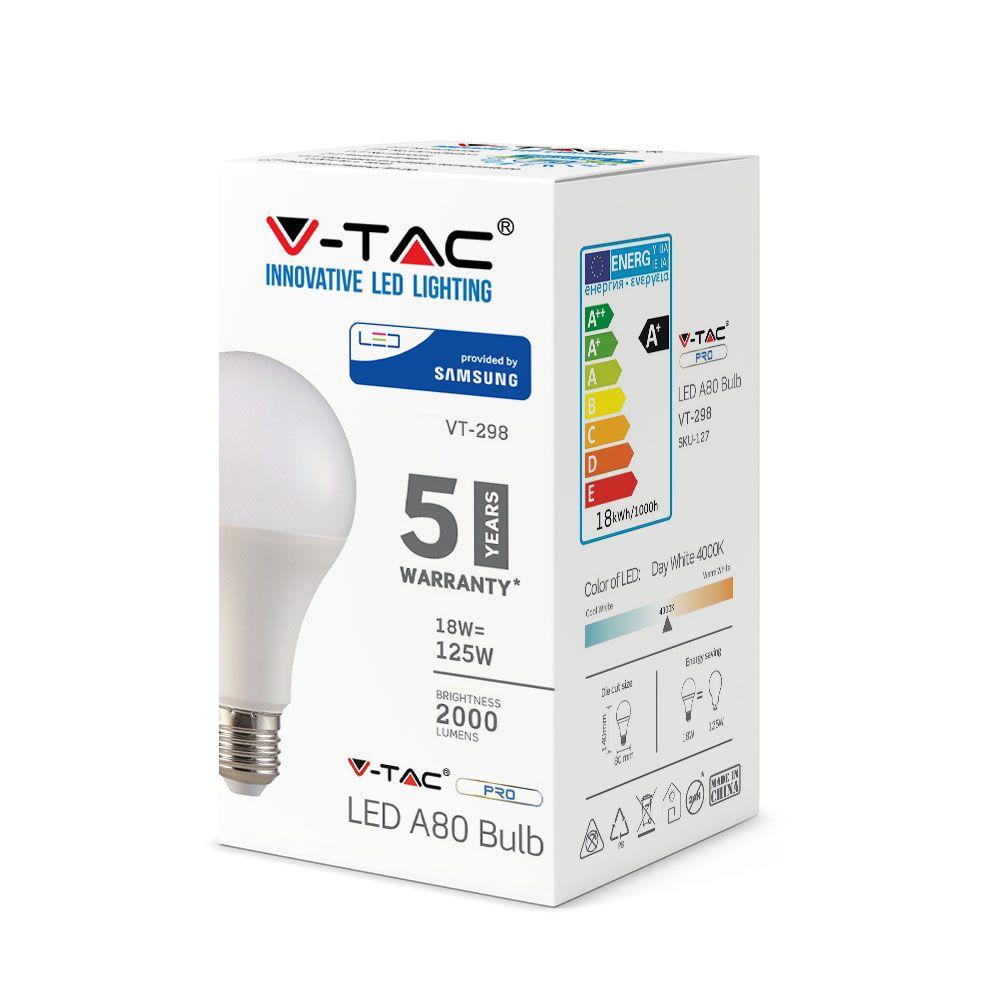 VT-298 18W A80 LED PLASTIC BULB SAMSUNG CHIP 4000K E27