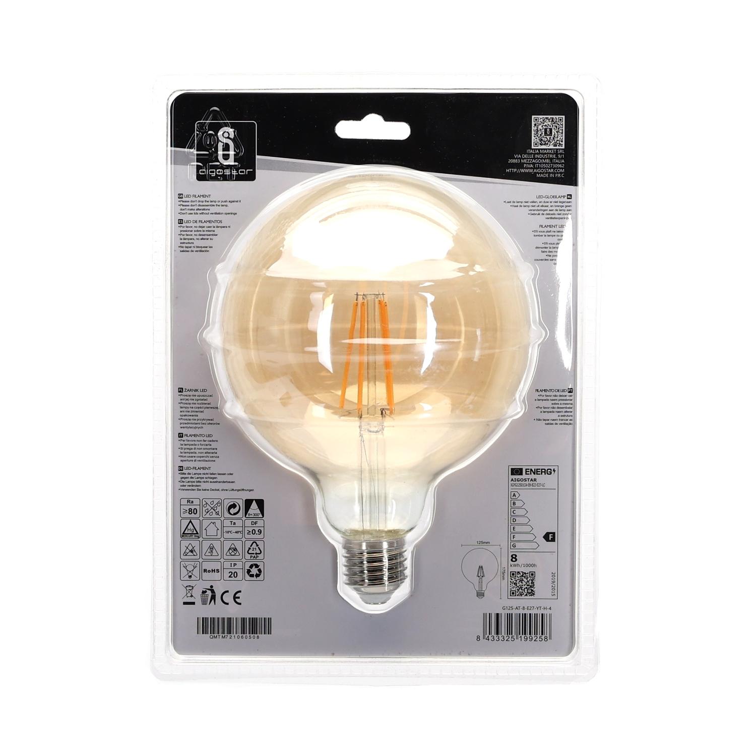 LED Filament Bulb (Amber) G125 E27 8W