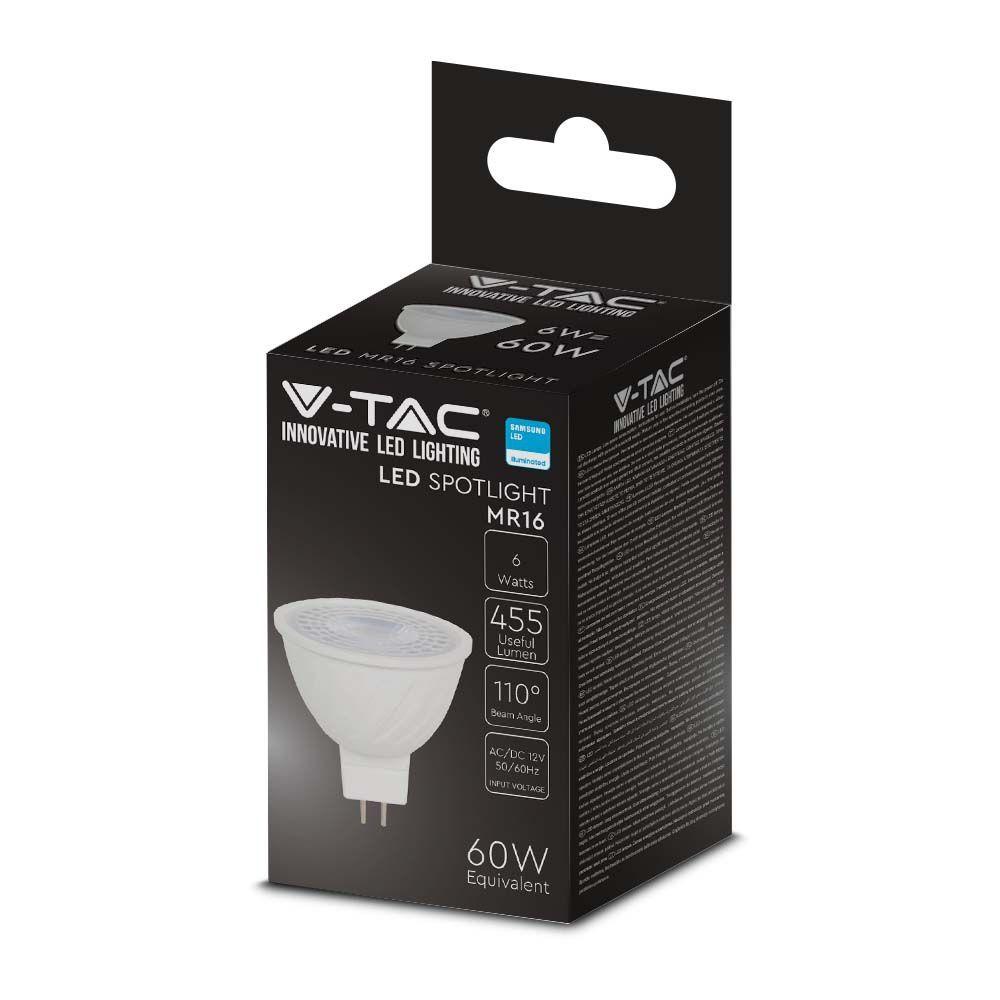 6W MR16 Żarówka LED, Chip SAMSUNG, Barwa:3000K, Kąt 110', Trzonek:G5,3, VTAC, SKU 21204